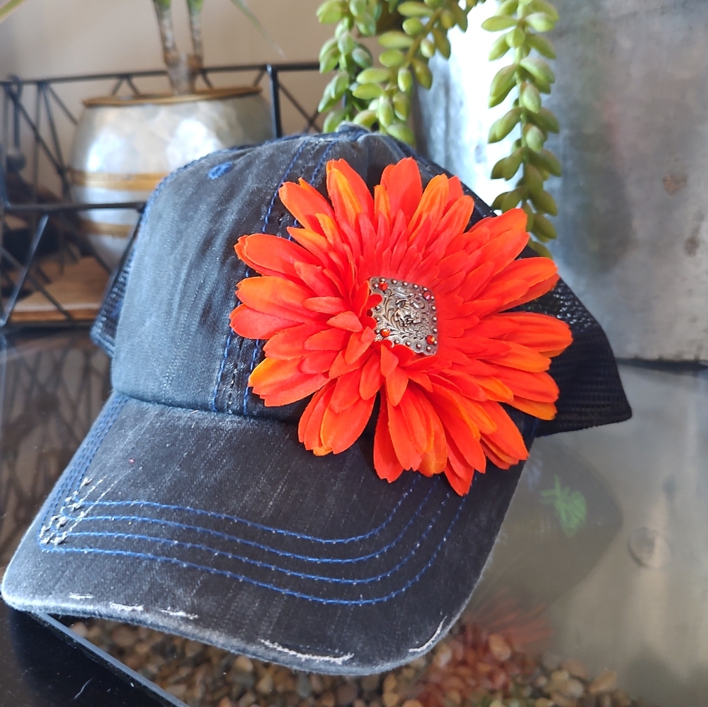 Western Trucker Hat with Bronc Rider Concho